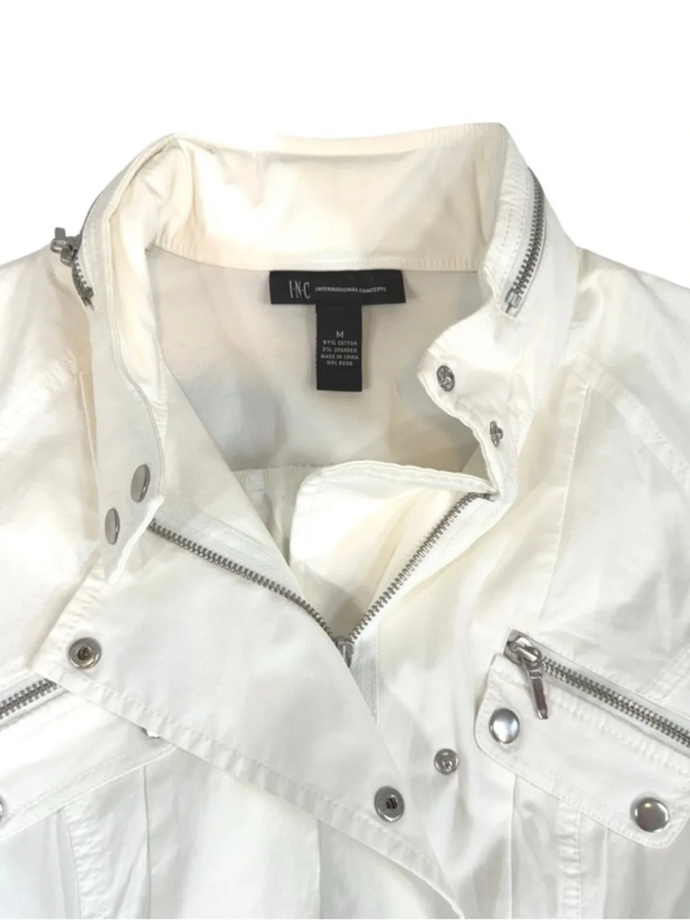 INC International Concepts White Women's Utility Jacket with Snap Details - Picture 3 of 6
